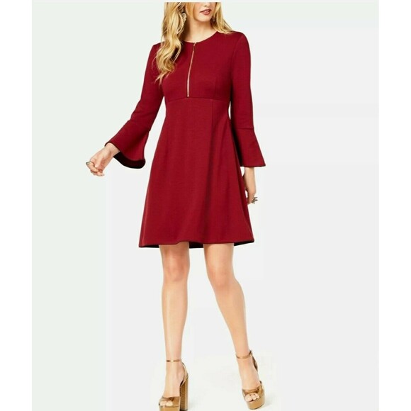 Zoe By Rachel Zoe Dress 8 Bell Sleeve Fit Flare‎ Red zip minimalist whimsygoth - Picture 1 of 7